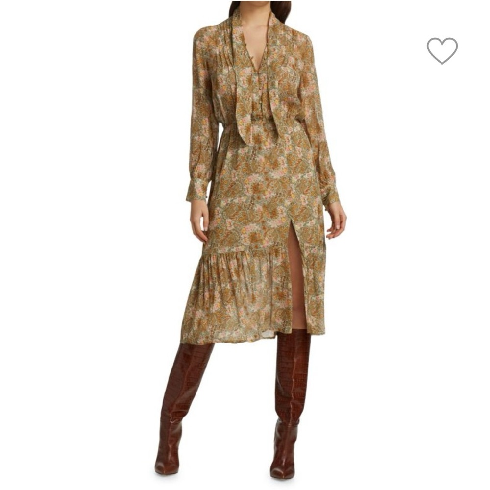 Koralina Tie-Neck Floral Silk Midi Dress